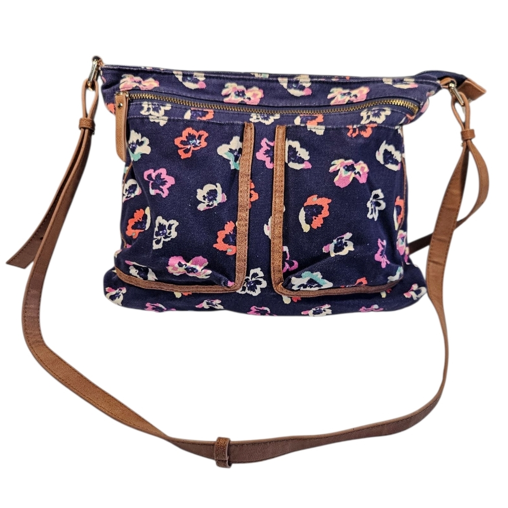 Merona Navy Floral Crossbody Bag – Adjustable Strap Casual Purse